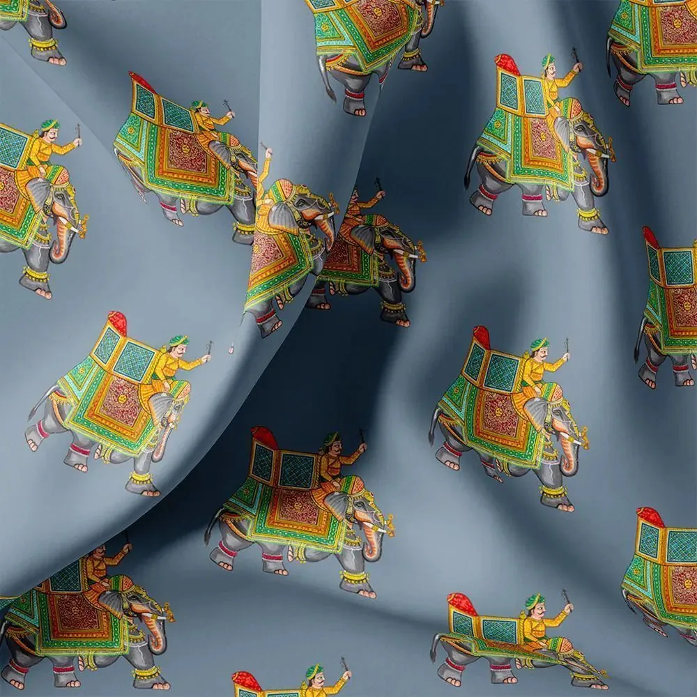 Traditional Elephant Motif Digital Printed Fabric - Image 3