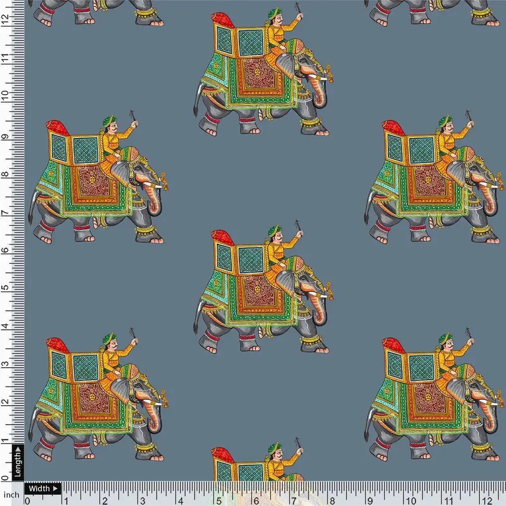 Traditional Elephant Motif Digital Printed Fabric - Image 4