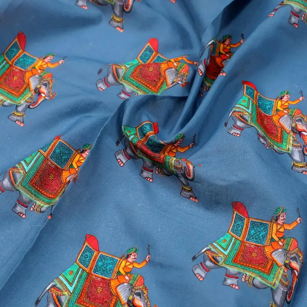 Traditional Elephant Motif Digital Printed Fabric - Image 3