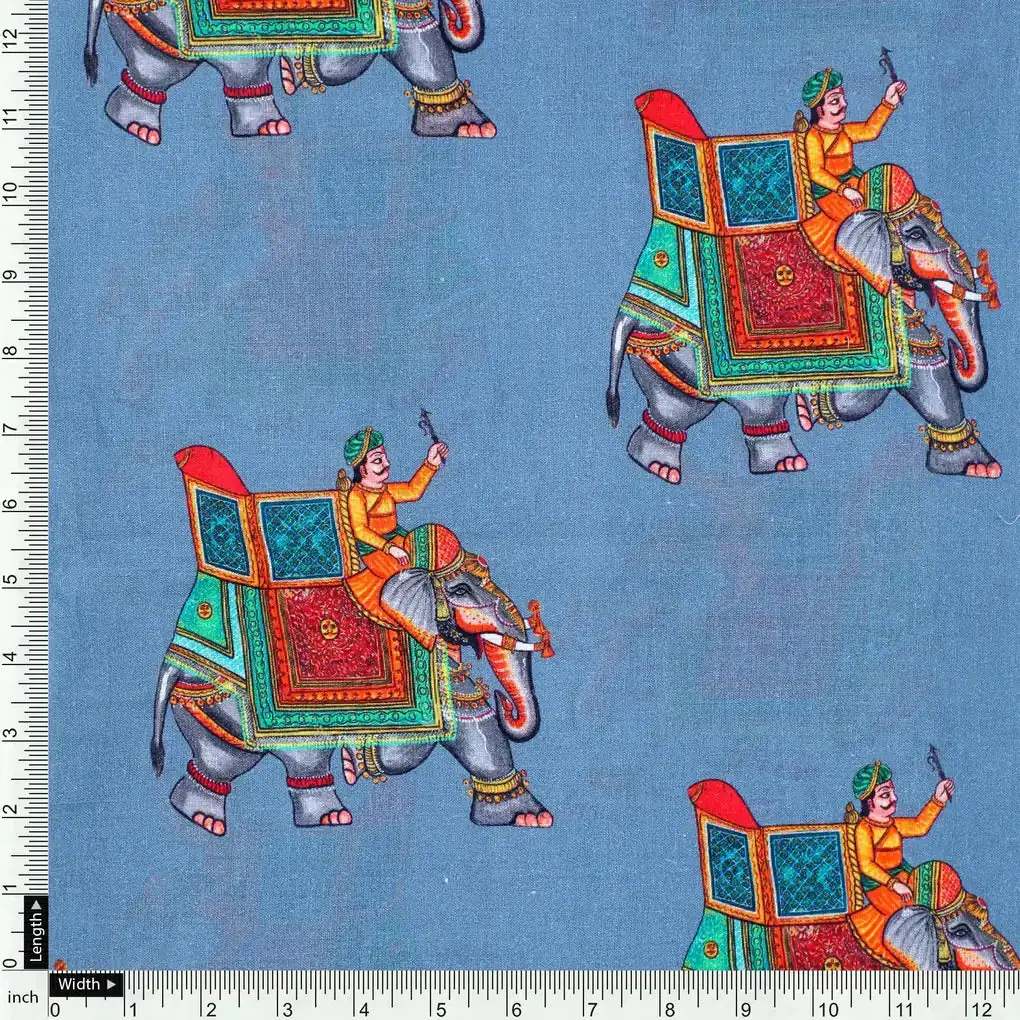 Traditional Elephant Motif Digital Printed Fabric - Image 4