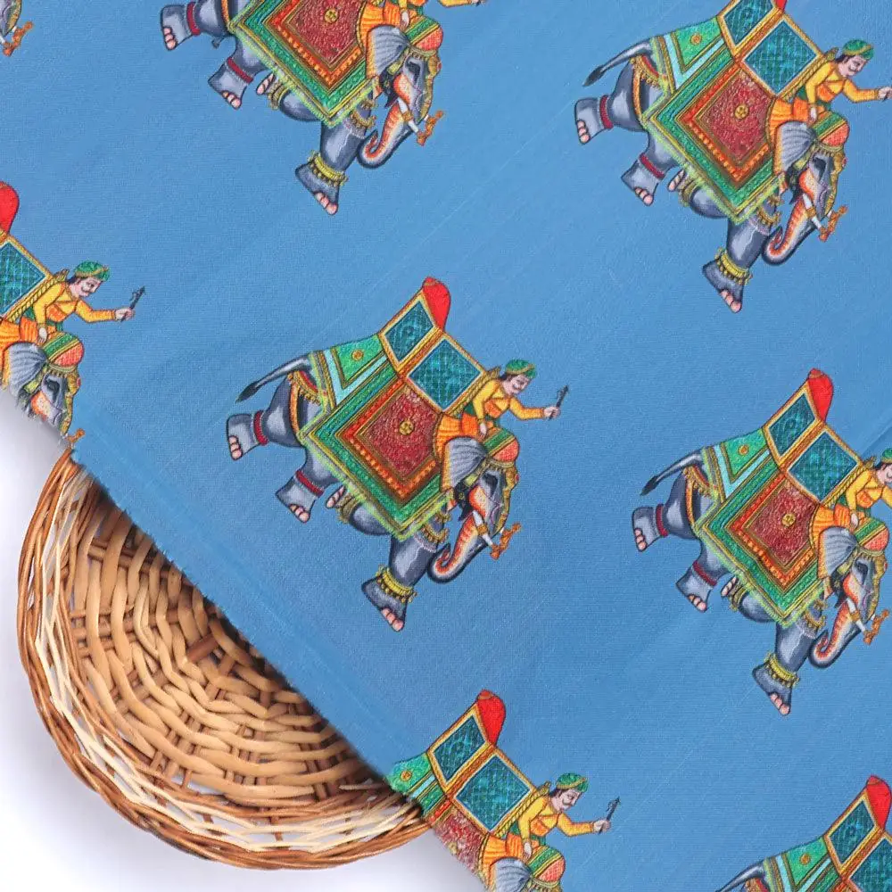 Traditional Elephant Motif Digital Printed Fabric - Image 2