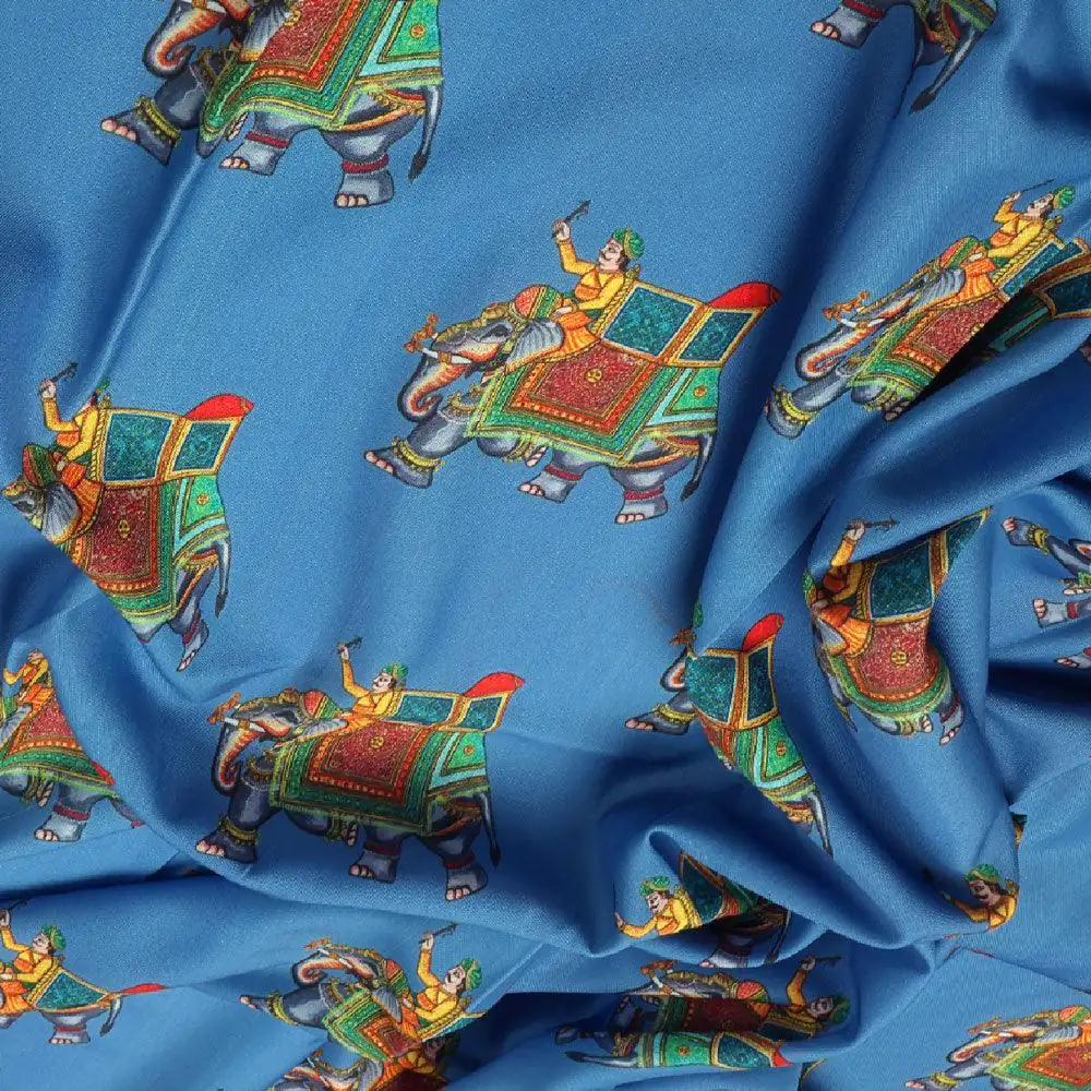 Traditional Elephant Motif Digital Printed Fabric - Image 3