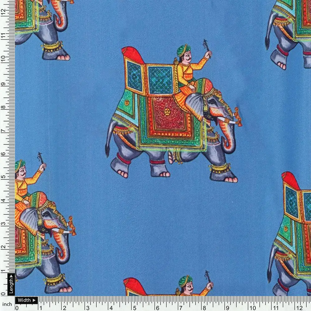 Traditional Elephant Motif Digital Printed Fabric - Image 4