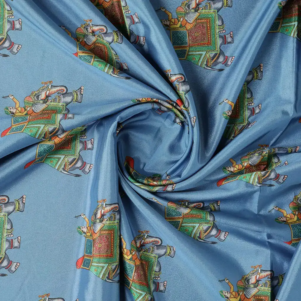 Traditional Elephant Motif Digital Printed Fabric - Image 2