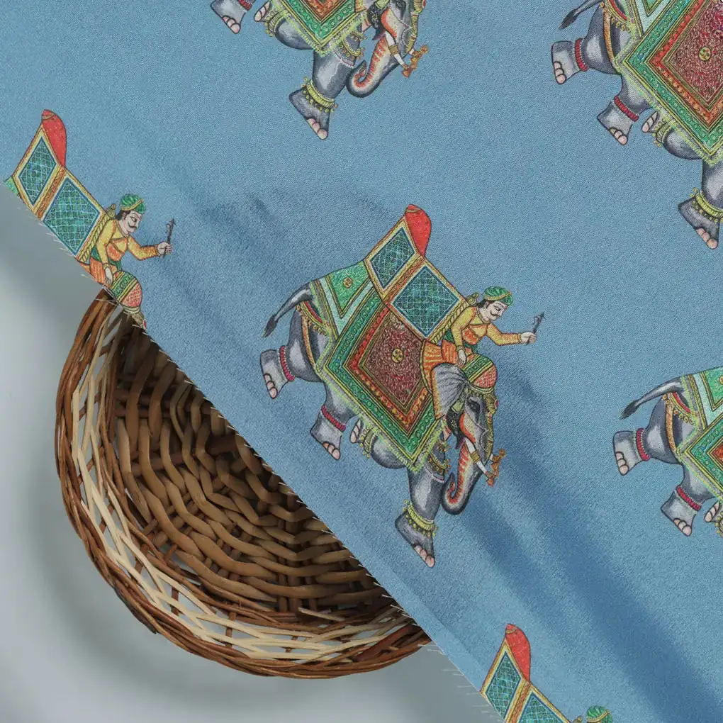 Traditional Elephant Motif Digital Printed Fabric - Image 3