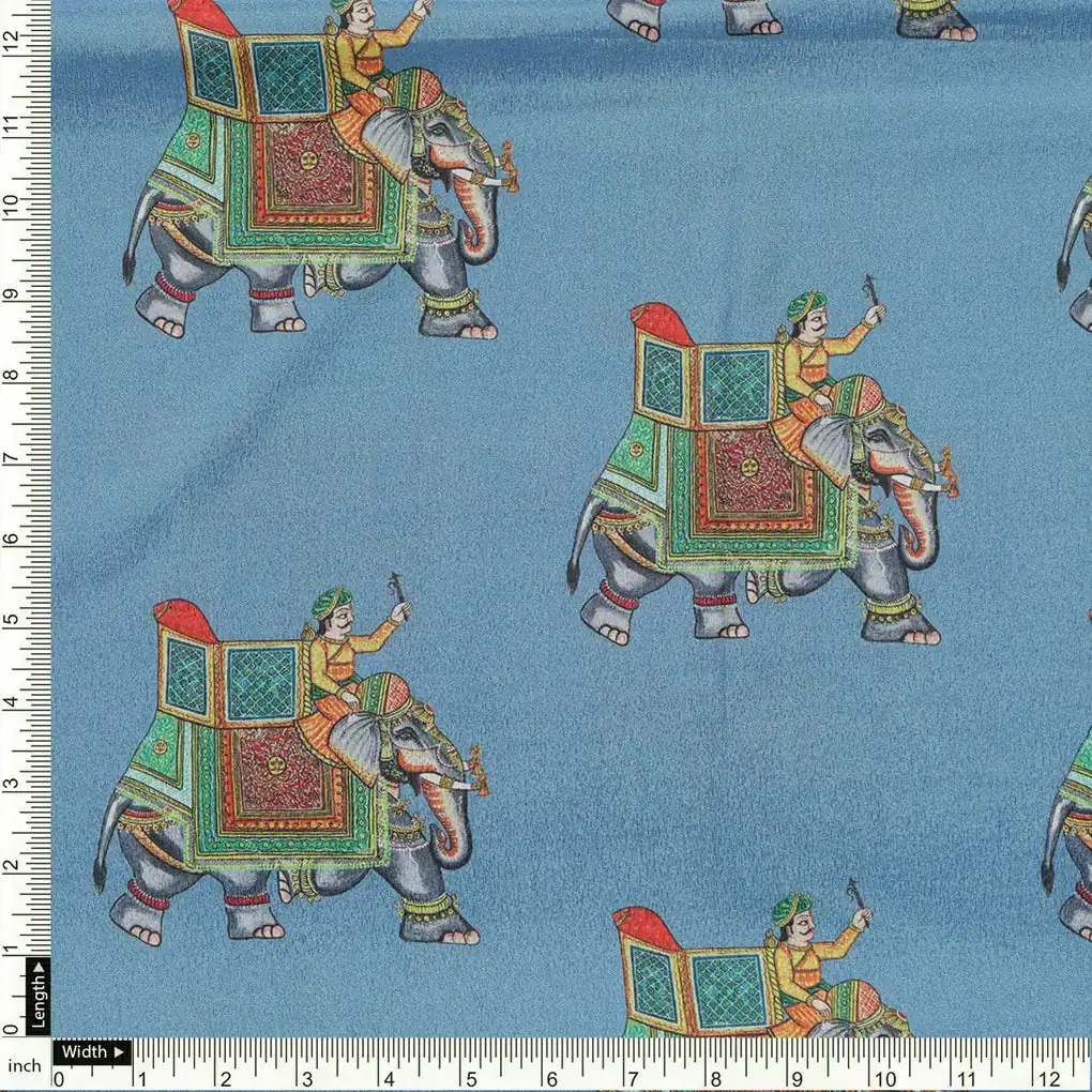 Traditional Elephant Motif Digital Printed Fabric - Image 4