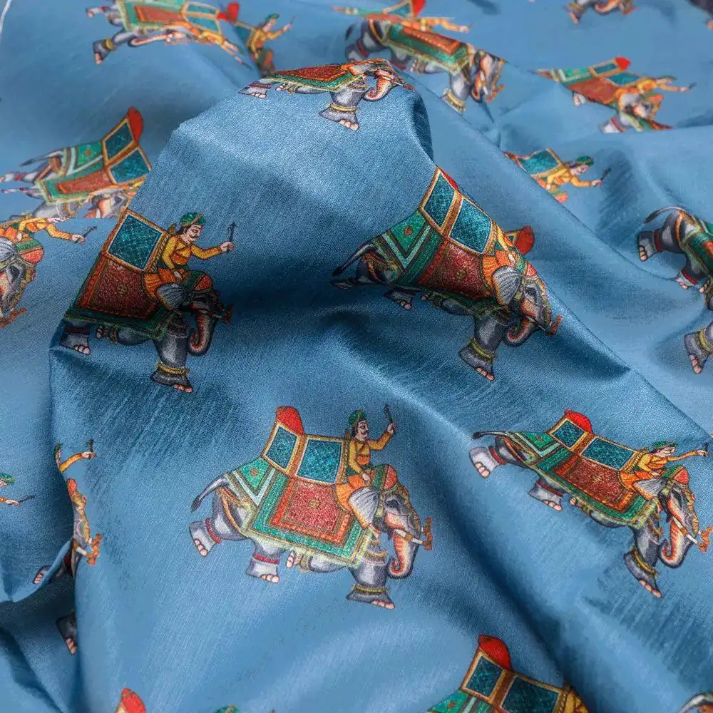 Traditional Elephant Motif Digital Printed Fabric - Image 3