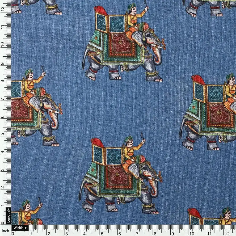 Traditional Elephant Motif Digital Printed Fabric - Image 4
