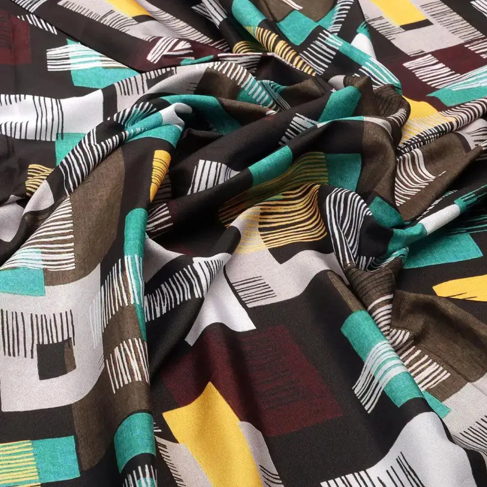Trendy Colourful Puzzle Decorative Digital Printed Fabric - Silk Crepe - Image 3