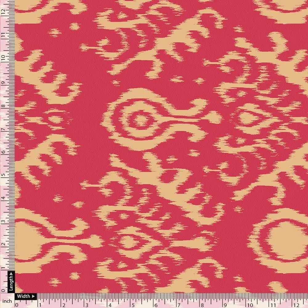 Tribal Prints On Carrot Red Digital Printed Fabric - Image 3