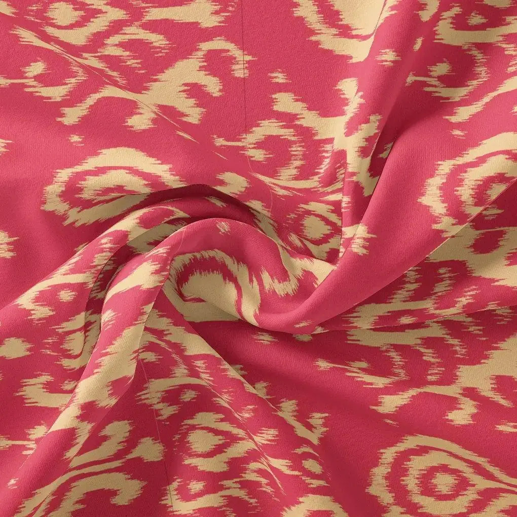 Tribal Prints On Carrot Red Digital Printed Fabric - Image 4