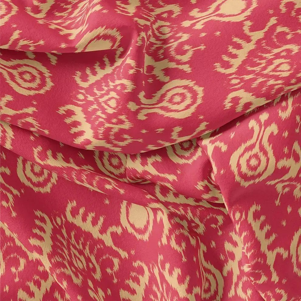 Tribal Prints On Carrot Red Digital Printed Fabric  - Japan Satin - Image 3
