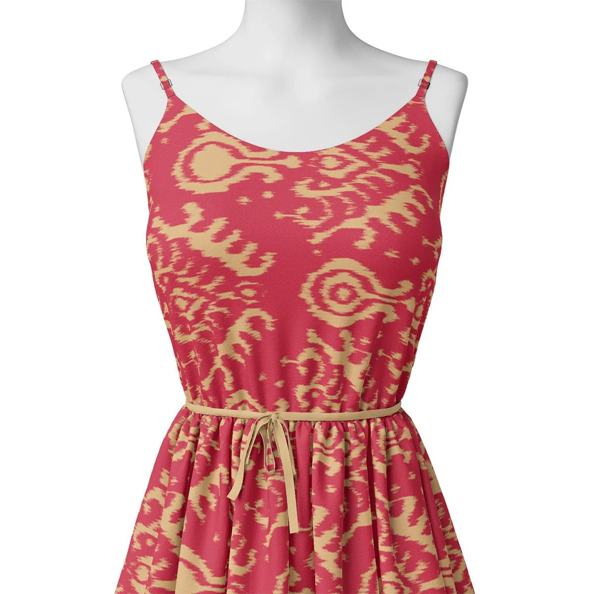 Tribal Prints On Carrot Red Digital Printed Fabric  - Rayon - Image 2