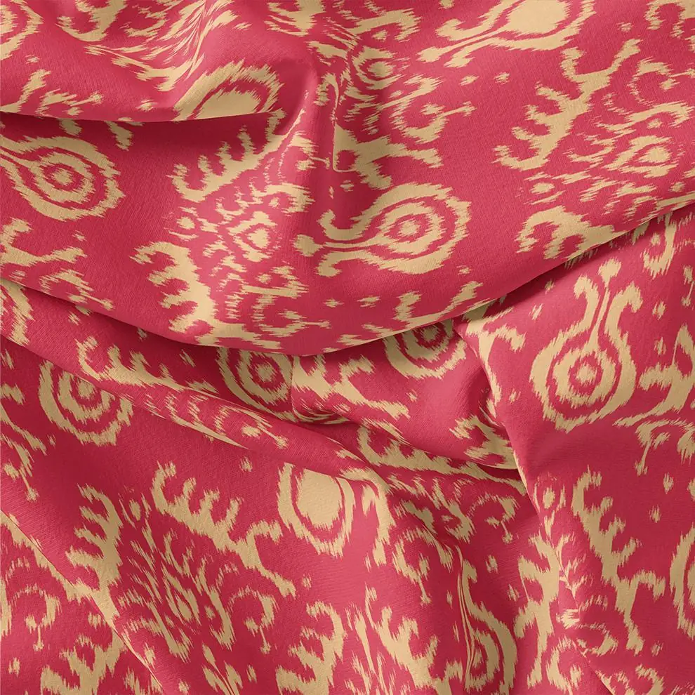 Tribal Prints On Carrot Red Digital Printed Fabric  - Rayon - Image 3