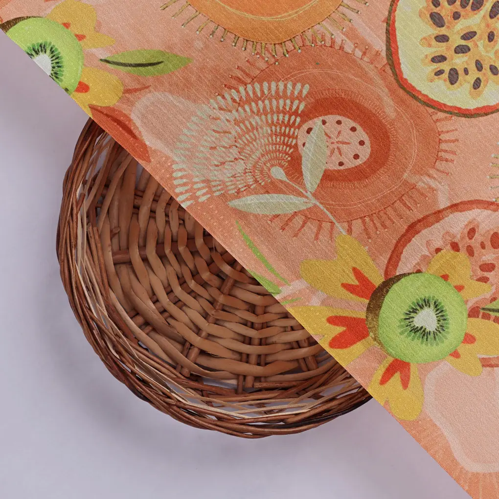 Tropical Kiwi & Passion Fruit Print Peach Chinon Fabric - Image 2