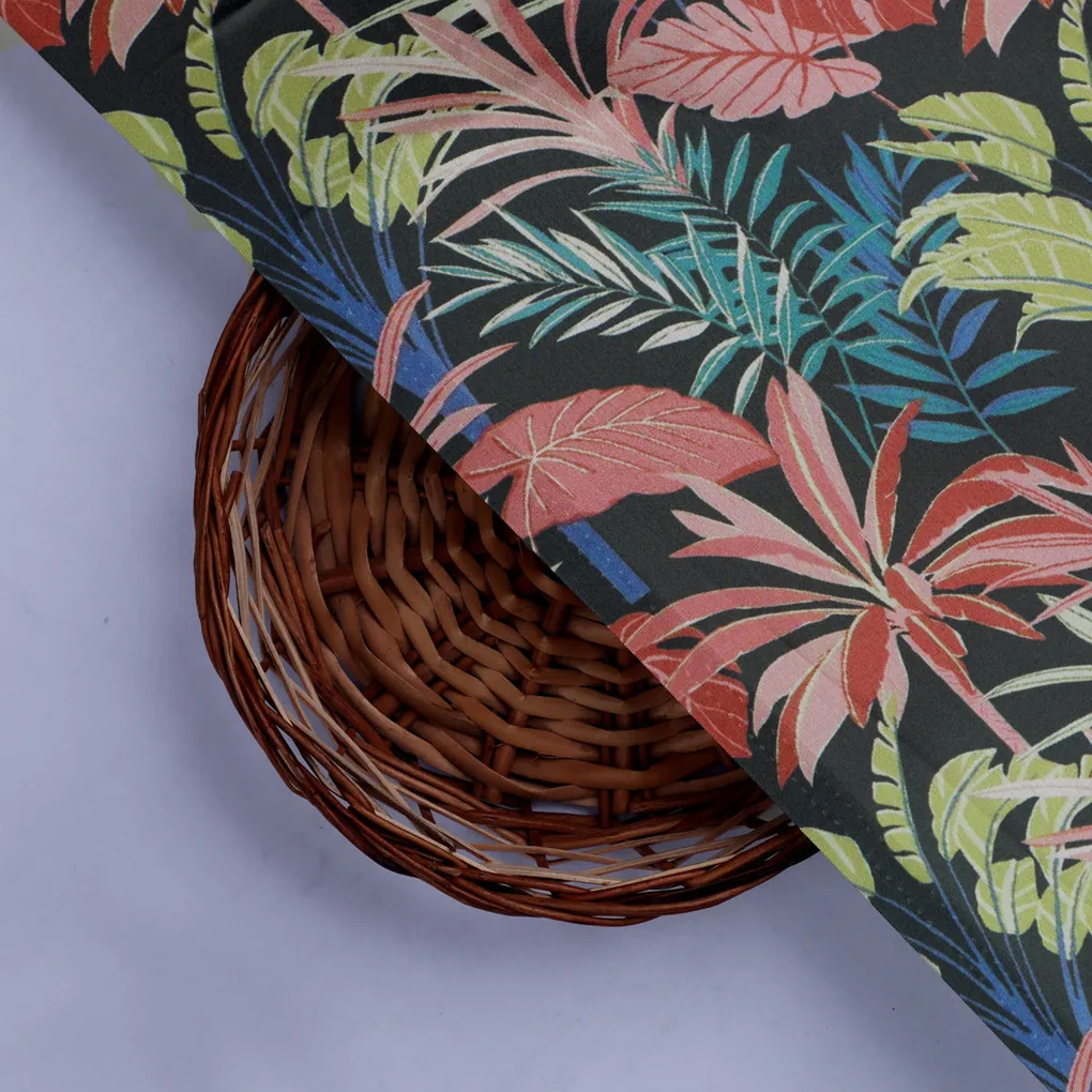 Tropical Leaves Printed Japan Satin Fabric - Image 2
