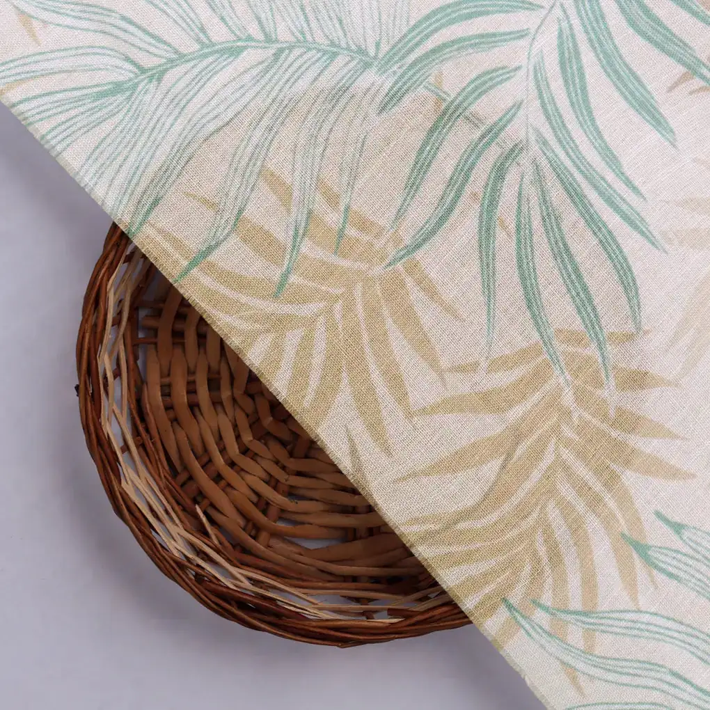 Tropical Leaves Printed Linen Fabric - Image 2
