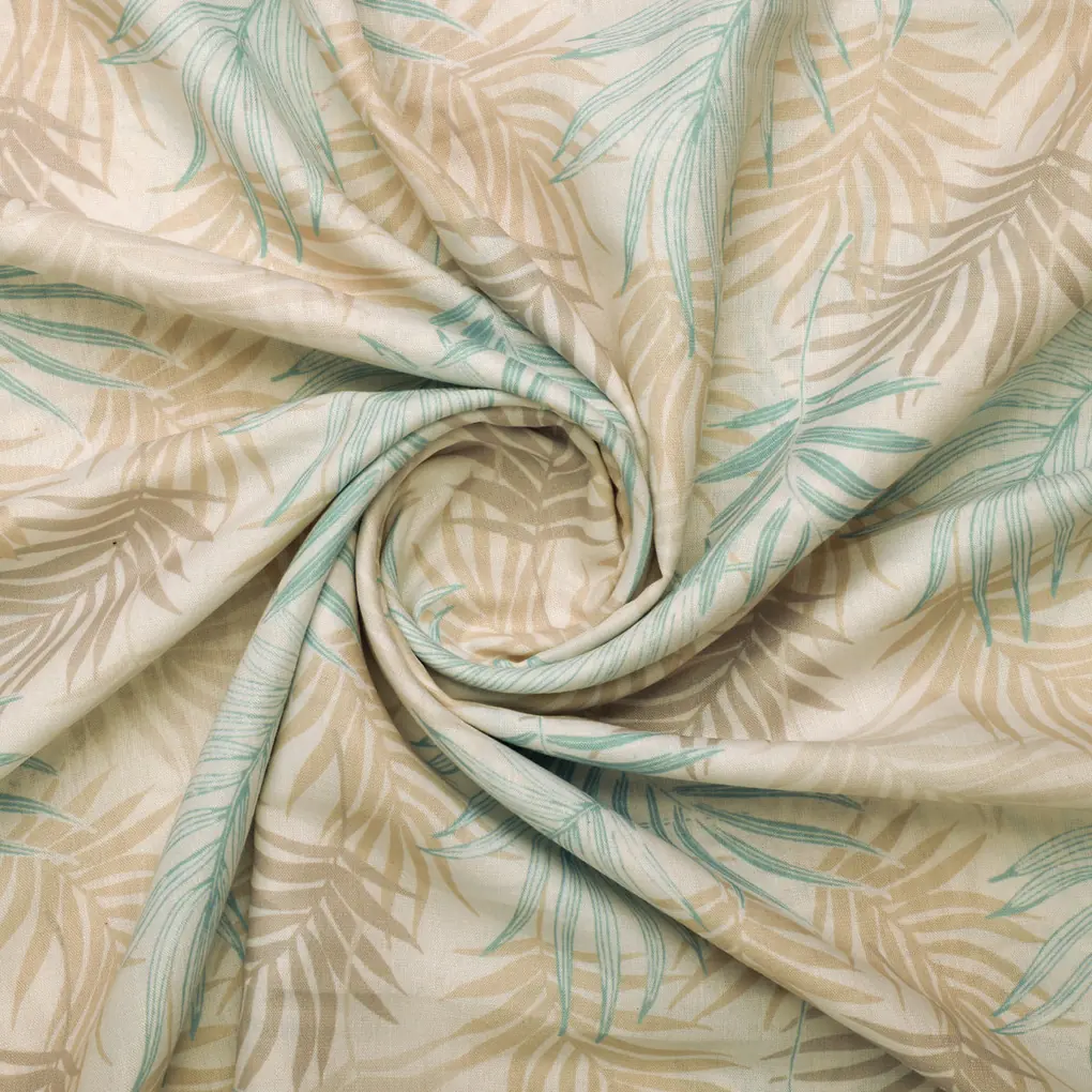 Tropical Leaves Printed Linen Fabric - Image 3