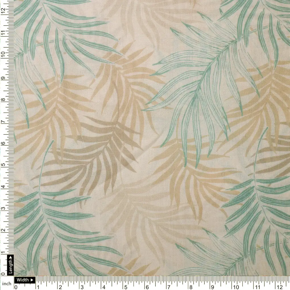 Tropical Leaves Printed Linen Fabric - Image 4
