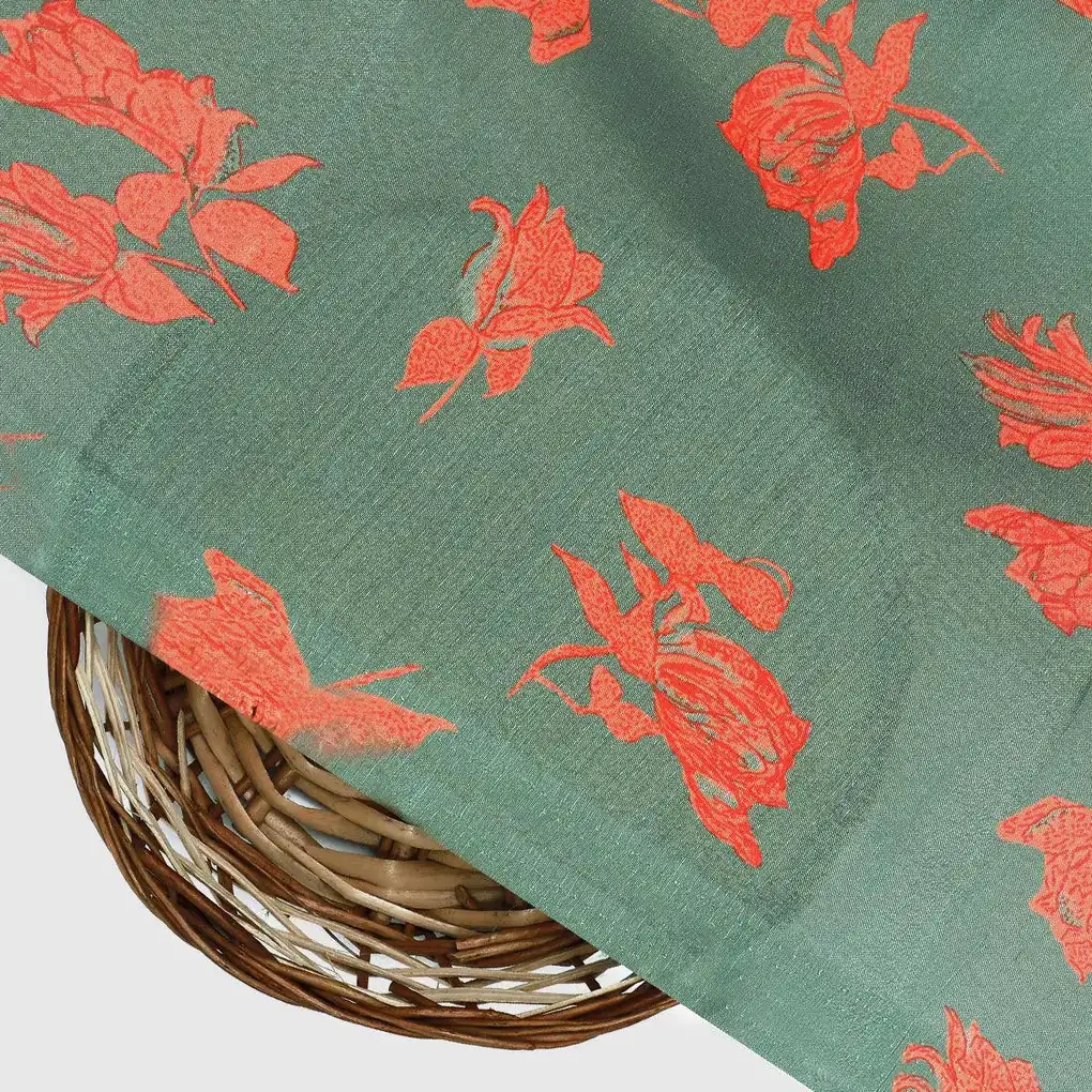 Tulips Roses With Orange Colour Digital Printed Fabric - Poly Muslin - Image 2