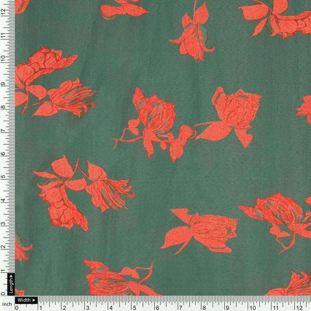 Tulips Roses With Orange Colour Digital Printed Fabric - Poly Muslin - Image 4