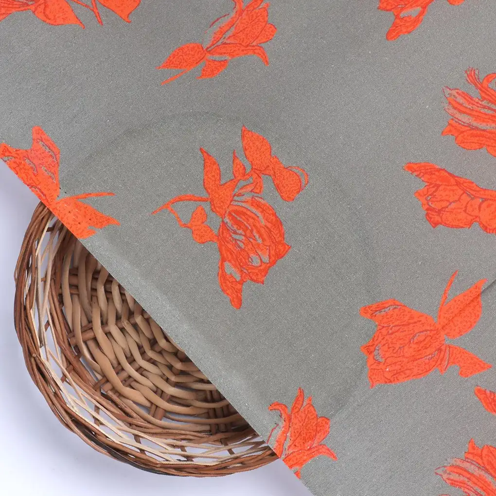 Tulips Roses With Orange Colour Digital Printed Fabric - Pure Cotton - Image 2