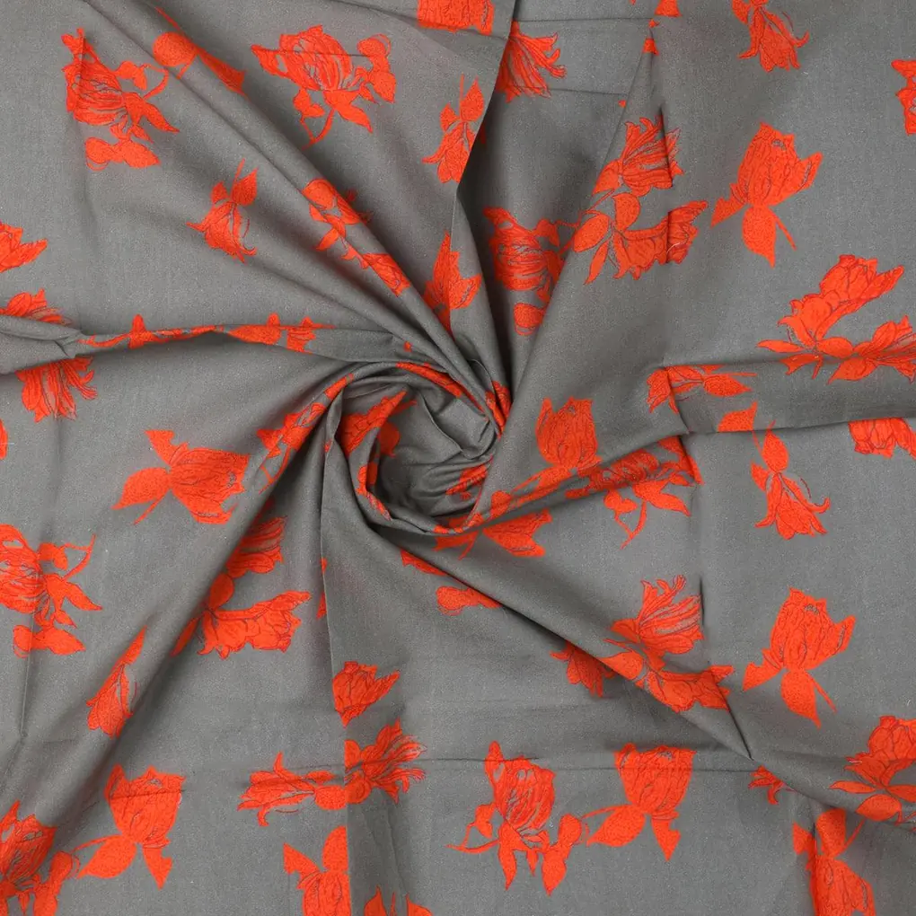Tulips Roses With Orange Colour Digital Printed Fabric - Pure Cotton - Image 3