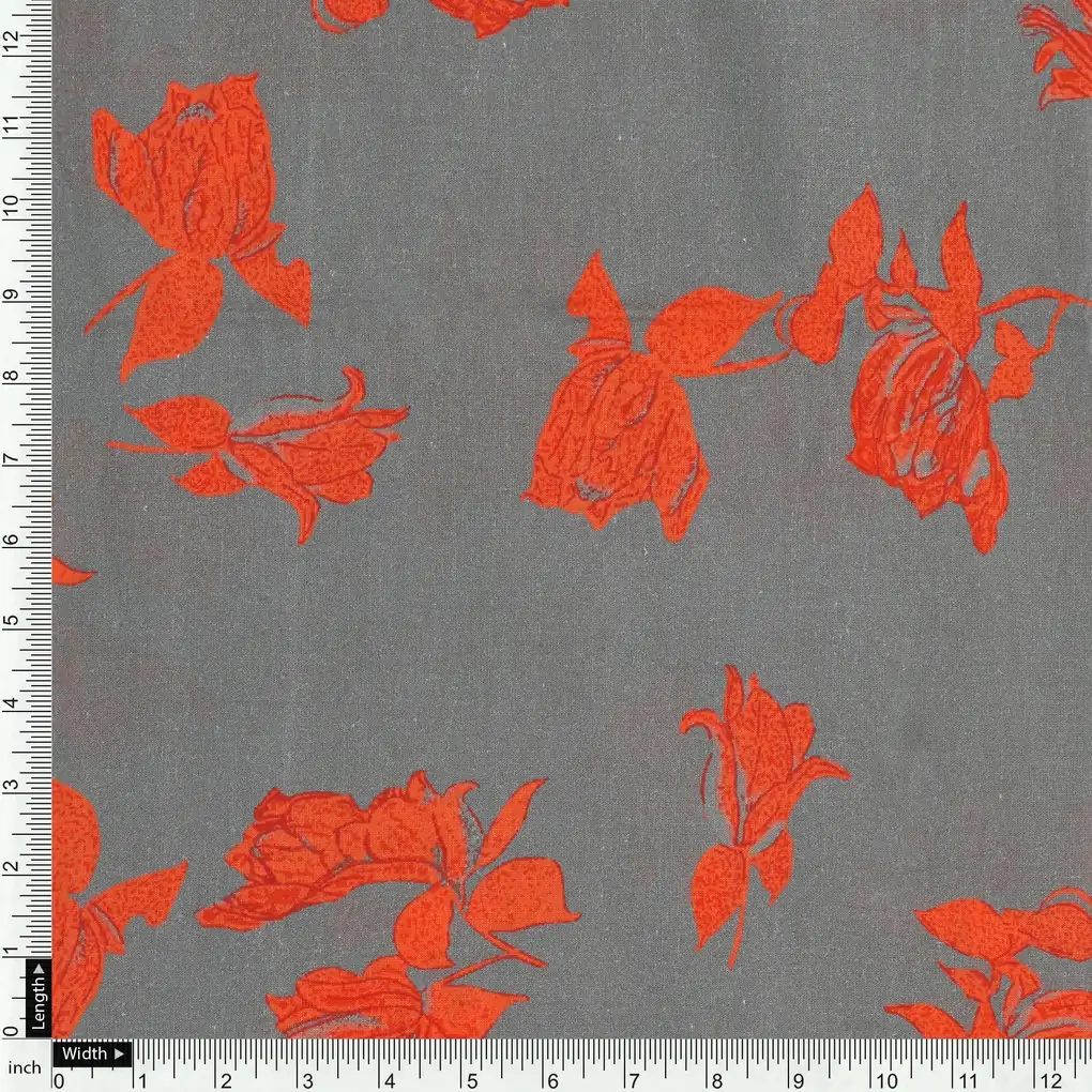 Tulips Roses With Orange Colour Digital Printed Fabric - Pure Cotton - Image 4