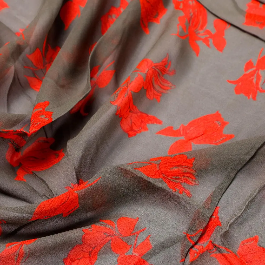 Tulips Roses With Orange Colour Digital Printed Fabric - Pure Georgette - Image 3