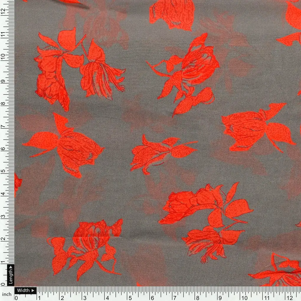 Tulips Roses With Orange Colour Digital Printed Fabric - Pure Georgette - Image 4