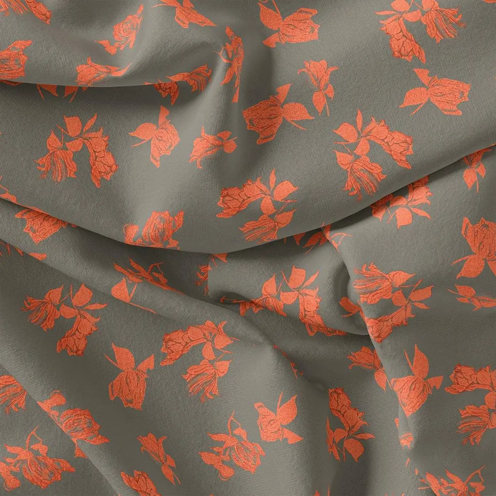 Tulips Roses With Orange Colour Digital Printed Fabric - Crepe - Image 3