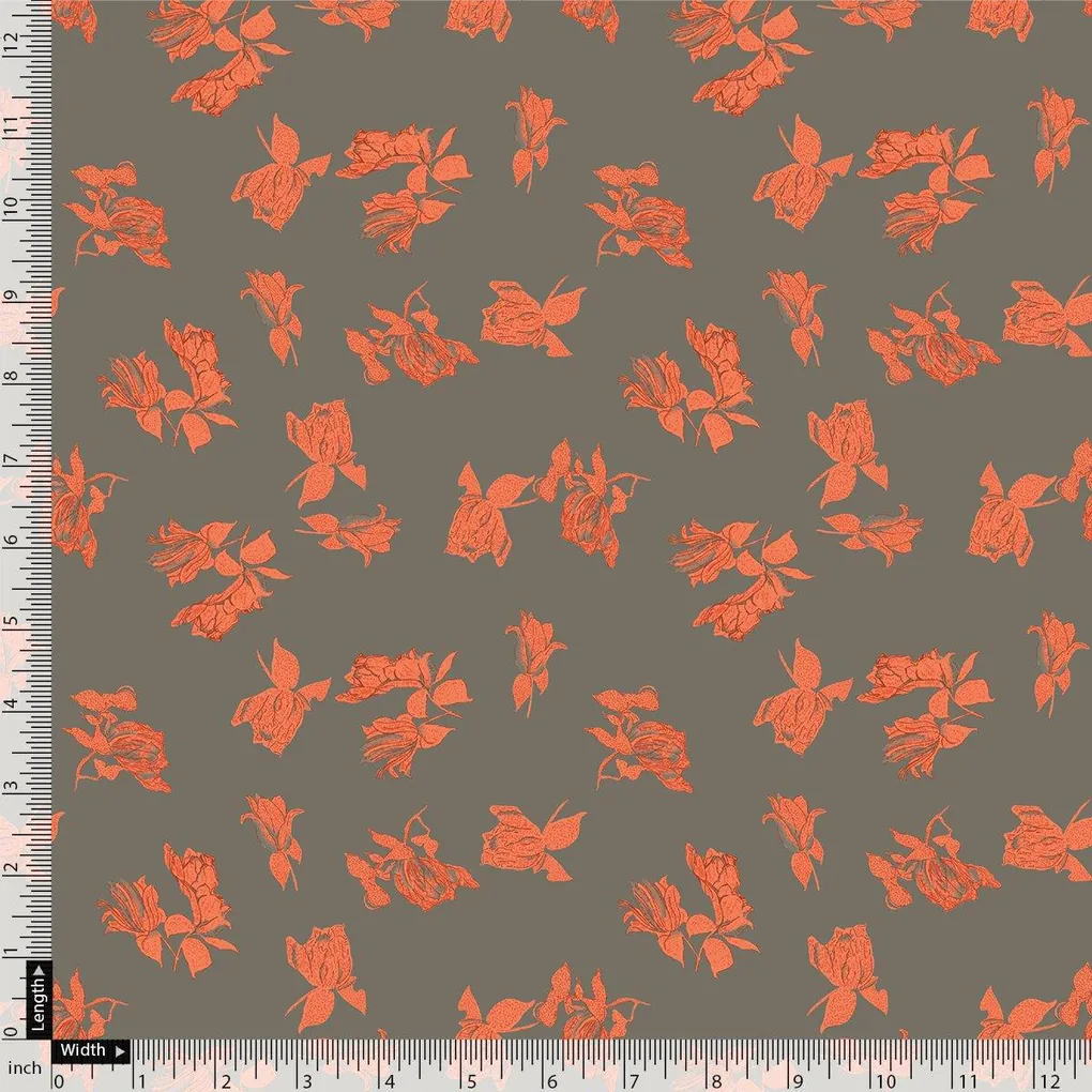 Tulips Roses With Orange Colour Digital Printed Fabric - Crepe - Image 4