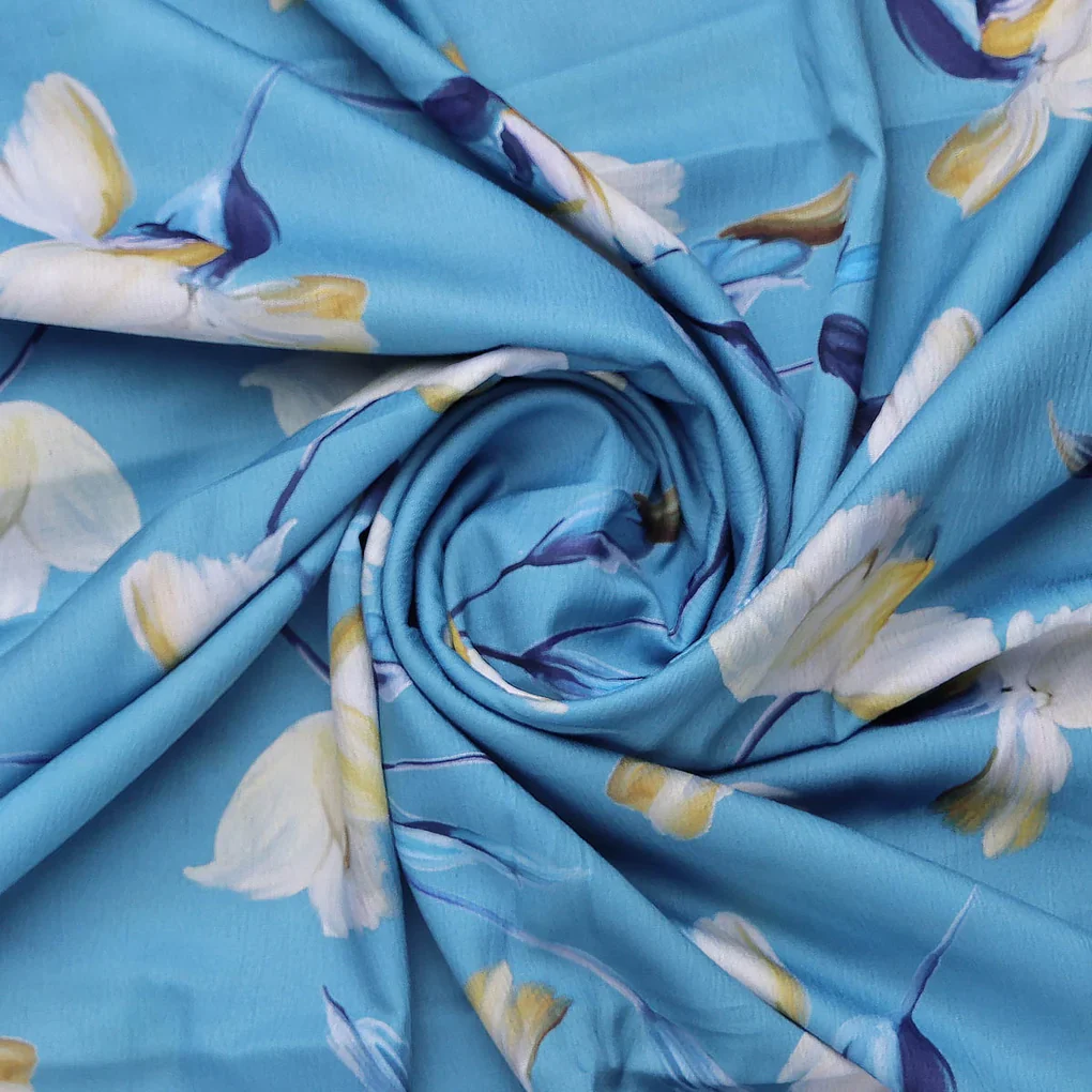 Turquoise Blue Floral Polyester Fabric for Dresses & Tops - Image 2