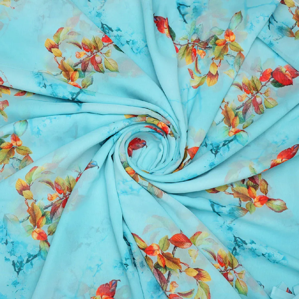 Turquoise Flower Weightless Printed Fabric - Image 2