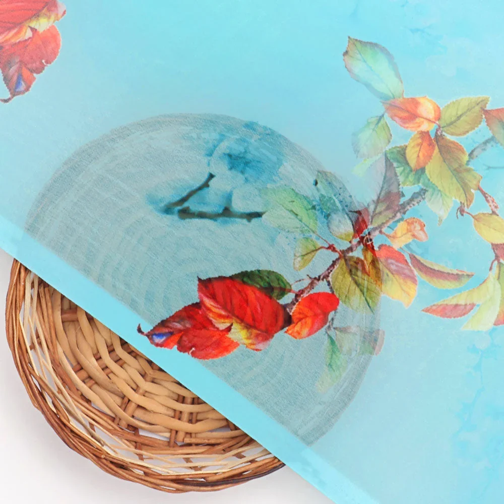 Turquoise Flower Weightless Printed Fabric - Image 3