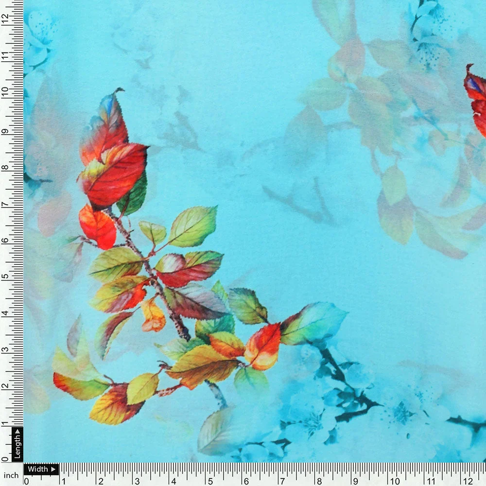 Turquoise Flower Weightless Printed Fabric - Image 4