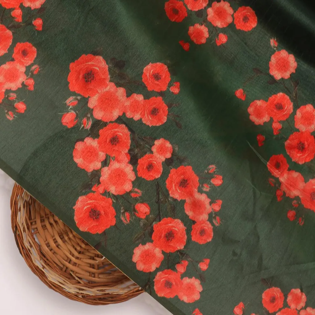 Tusser Silk Digital Printed Fabric in Beautiful Floral & Ditsy Patterns - Image 2