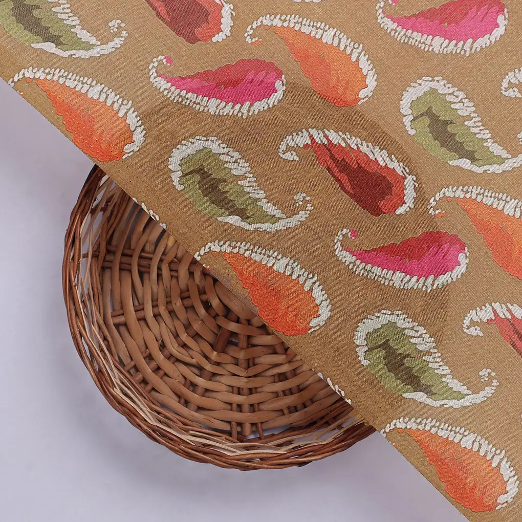 Tusser Silk Fabric Material with Colorful Paisley Print - Image 2