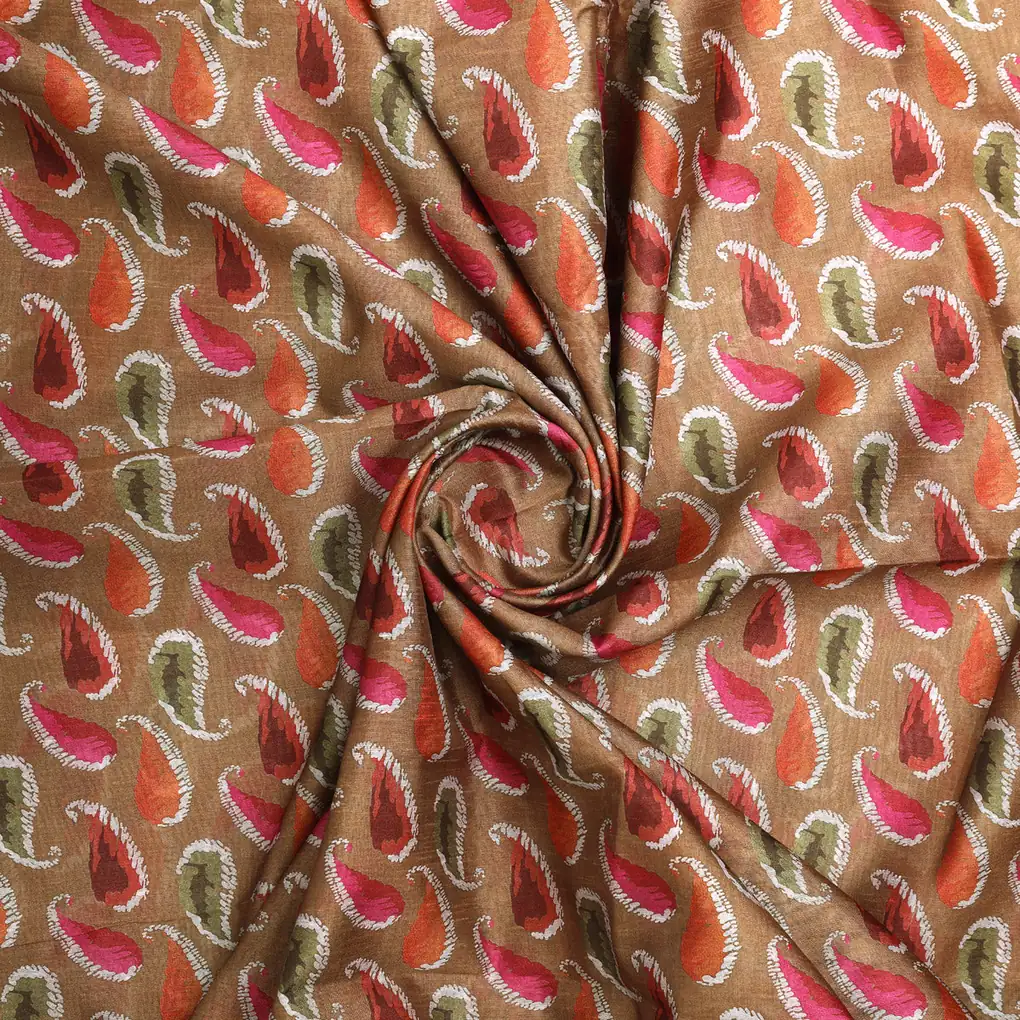 Tusser Silk Fabric Material with Colorful Paisley Print - Image 3