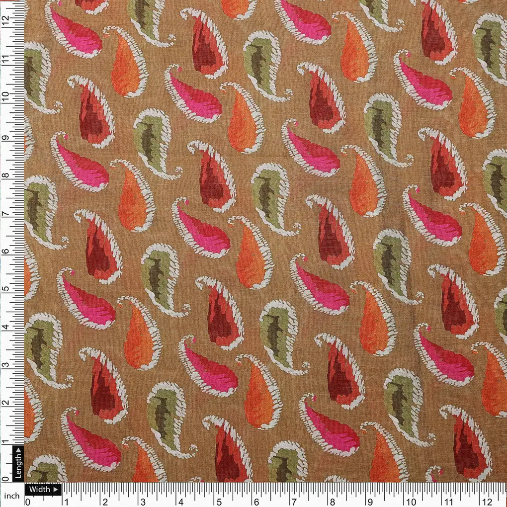 Tusser Silk Fabric Material with Colorful Paisley Print - Image 4