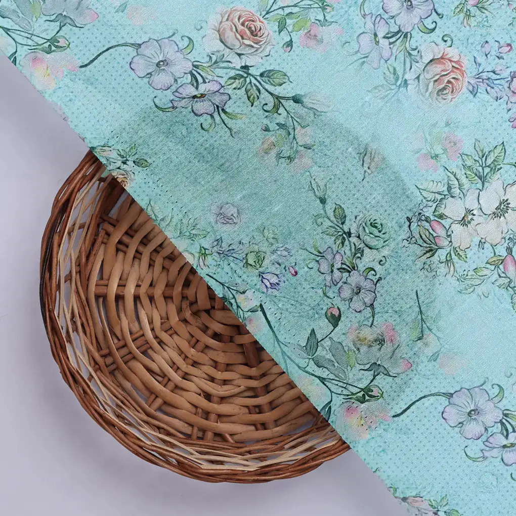 Tusser Silk Fabric Material with Decorative Flower Valley - Image 2