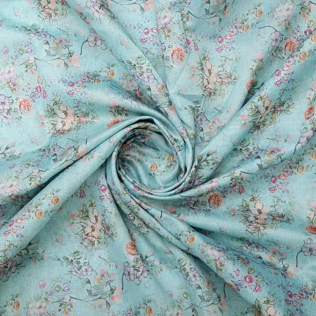 Tusser Silk Fabric Material with Decorative Flower Valley - Image 3