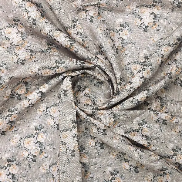 Tusser Silk Floral Print Fabric, Grey - Image 2