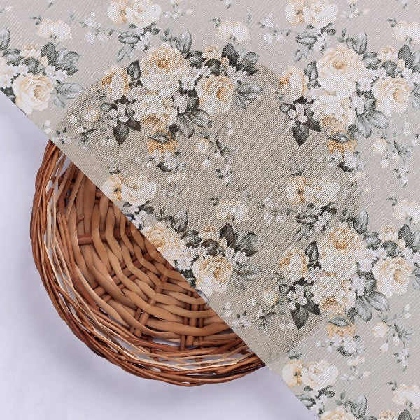 Tusser Silk Floral Print Fabric, Grey - Image 3