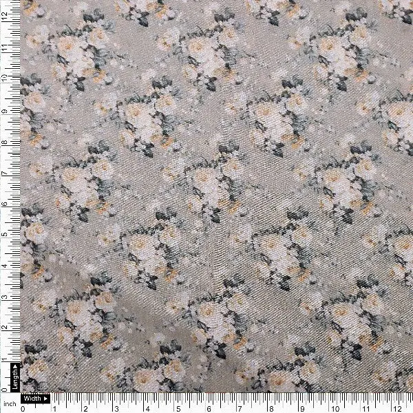 Tusser Silk Floral Print Fabric, Grey - Image 4