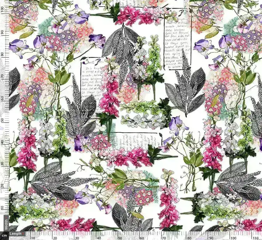 Typographic Floral Repeat Digital Printed Fabric - Image 3