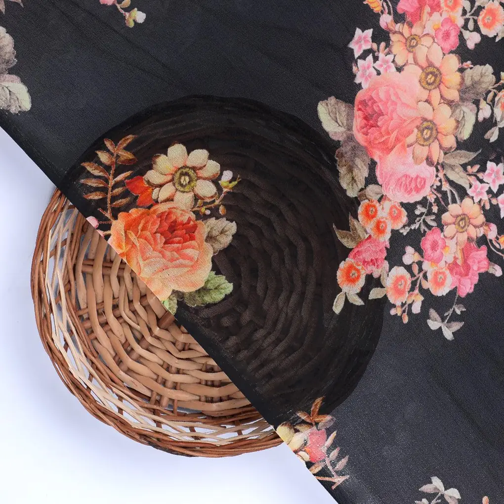 Unique Seamless Multitype Flower Digital Printed Fabric - Pure Georgette - Image 2