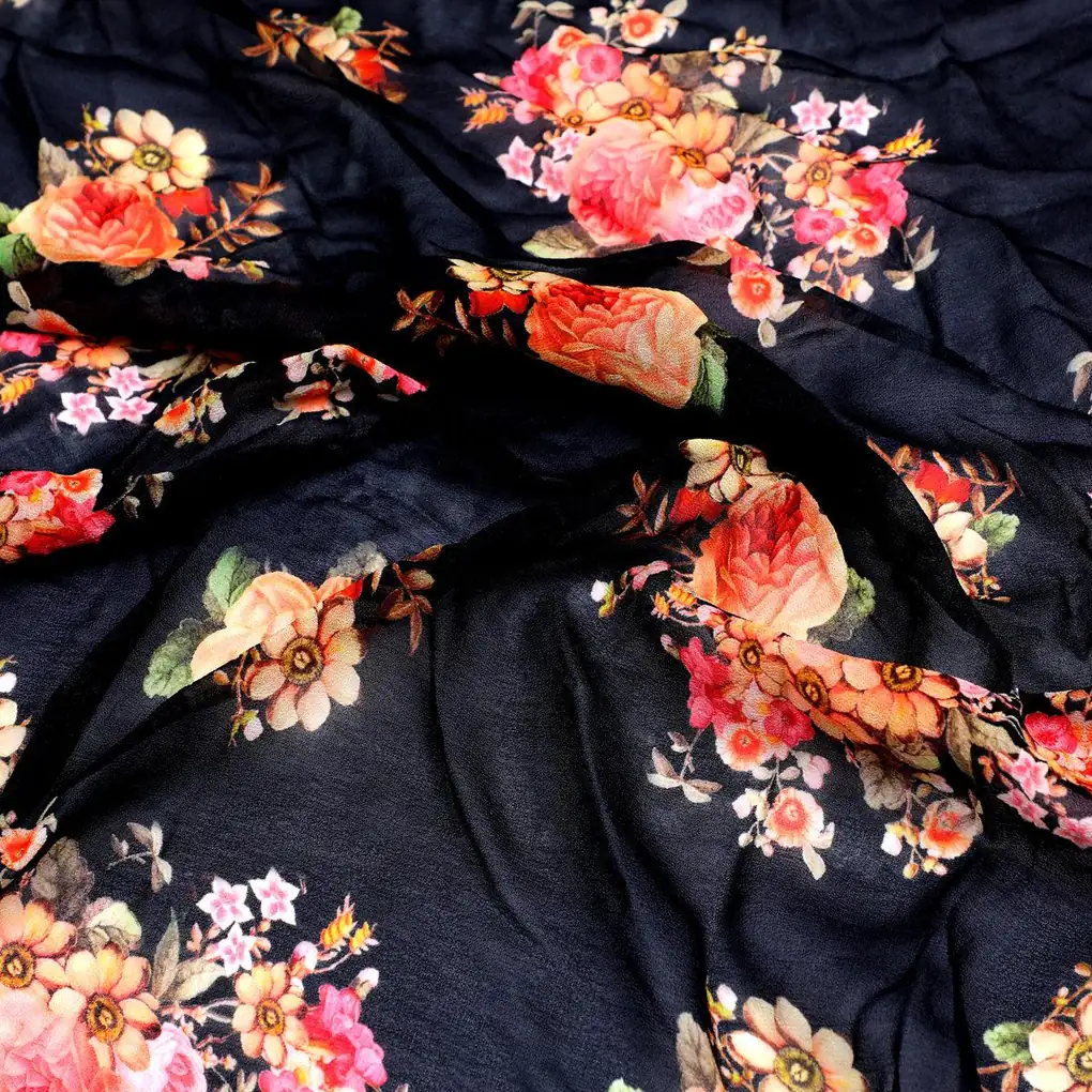 Unique Seamless Multitype Flower Digital Printed Fabric - Pure Georgette - Image 3