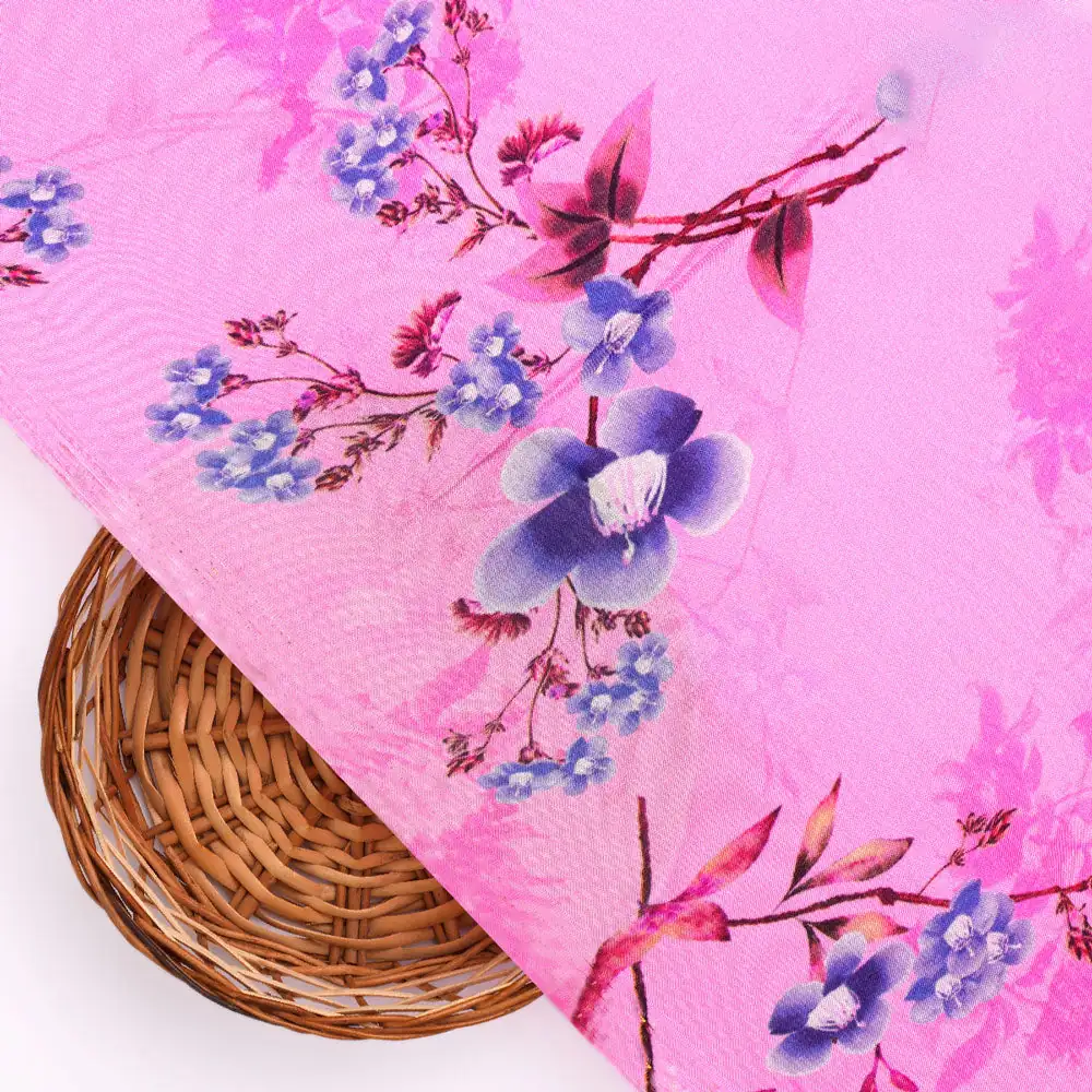 Upada Silk Digital Printed Ditsy Fabric in Pink by FAB VOGUE Studio - Image 2