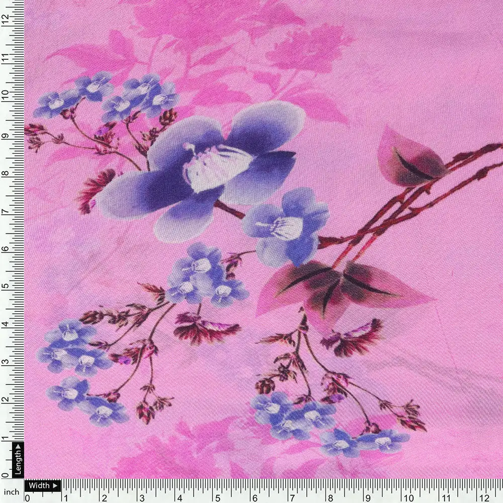 Upada Silk Digital Printed Ditsy Fabric in Pink by FAB VOGUE Studio - Image 4